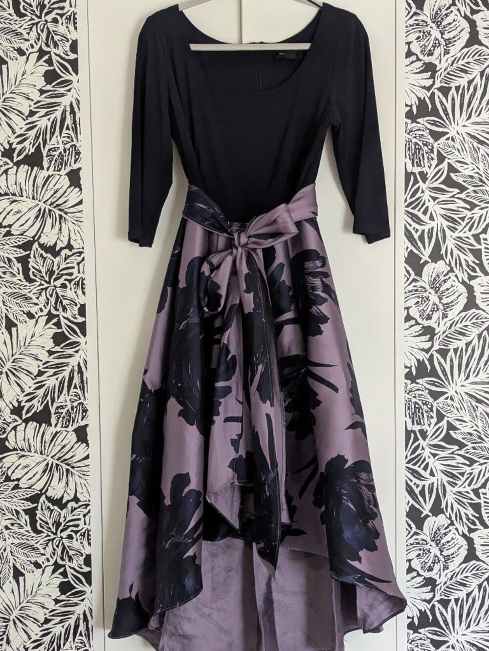 R&M Richards Printed High-Low A-line Dress with a 3/4 sleeves & removeable sash